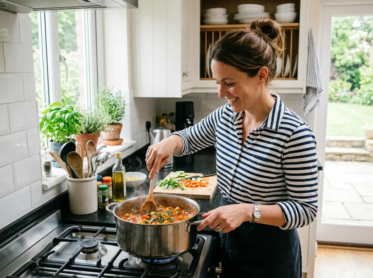 cooking a meal at home